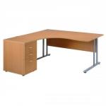 Sonix Style Cantilever Radial Desk Left Hand with 600mm Desk-High Pedestal W1600xD1600xH725mm Beech
