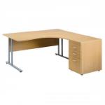 Sonix Style Cantilever Radial Desk Left Hand with 600mm Desk-High Pedestal W1600xD1600xH725mm Maple
