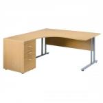 Sonix Style Cantilever Radial Desk Right Hand with 600mm Desk-High Pedestal W1600xD1600xH725mm Maple