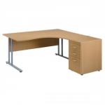 Sonix Style Cantilever Radial Desk Right Hand with 600mm Desk-High Pedestal W1600xD1600xH725mm Oak