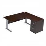 Sonix Premier Radial Desk Right Hand with 600mm Desk-High Pedestal W1600xD1600xH720mm Dark Walnut