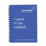 Remarkable Recycled Packaging Notepad Wirebound 80gsm Plain 100pp A6 Blue [Pack 5]