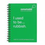 Remarkable Recycled Packaging Notepad Wirebound 80gsm Plain 100pp A6 Green [Pack 5]