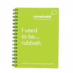Remarkable Recycled Packaging Notepad Wirebound 80gsm Plain 100pp A6 Lime Green [Pack 5]