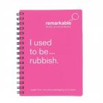 Remarkable Recycled Packaging Notepad Wirebound 80gsm Plain 100pp A6 Pink [Pack 5]