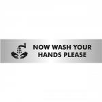 Wash Hands Sign Brushed Aluminium Acrylic 190x45mm