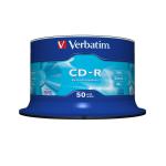 Verbatim CD-R Recordable Disk Write-once on Spindle 52x Speed 80min 700Mb Ref 43351 Pack of 50
