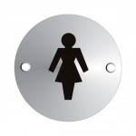 Circular Convex Ladies Logo Sign Satin Anodised Aluminium 72mm Diameter