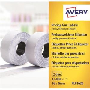 Cheap Stationery Supply of Avery Labels for Labelling Gun 2-Line Permanent White 16x26mm 1200 per Roll WP1626 Pack of 10 Office Statationery