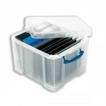 Really Useful Filing Box Plastic 35 Litre Clear with 5 Suspension and 2 Lever Arch Files Ref 35Cand5susp