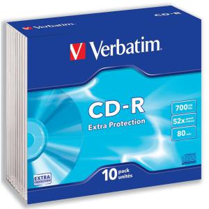 Cheap Stationery Supply of Verbatim CD-R Recordable Disk Slim Cased Write-once 52x Speed 80 Min 700Mb 43415 Pack of 10 Office Statationery