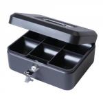 Cash Box with Simple Latch and 2 Keys plus Removable Coin Tray 200mm Black