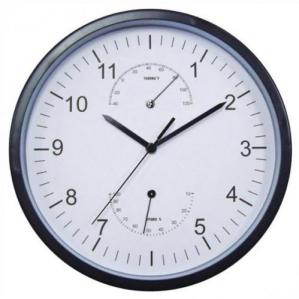Cheap Stationery Supply of Wall Clock with Temperature and Hygrometry Dials Diameter 300mm Aluminium/Black Office Statationery