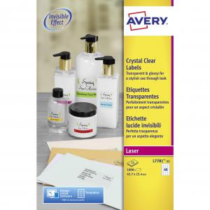 Cheap Stationery Supply of Avery Crystal Clear Labels Laser Durable 40 per Sheet 45.7x25.4mmTransparent L7781-25 1000 Labels Office Statationery