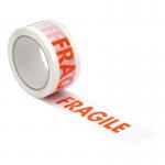 Printed Tape Fragile Polypropylene 50mmx66m Red on White [Pack 6]