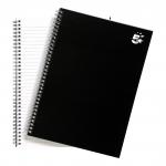 5 Star Notebook Wirebound Hard Cover Ruled 80gsm A4 Black [Pack 5]