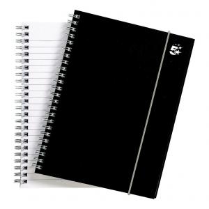 Cheap Stationery Supply of 5 Star Notebook Wirebound Polypropylene Elasticated 80gsm A5 Black Pack of 6 Office Statationery