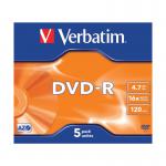 Verbatim DVD-R 16X 4.7Gb JC Pack of 5 43519