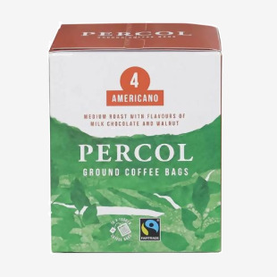 A pack of 10 Percol Americano Coffee Bags, each containing 8g of intensely flavorful coffee. The bags are individually wrapped and conveniently sized, perfect for on-the-go coffee lovers. Made with high-quality beans, these bags offer a rich and smooth taste in every cup.