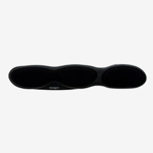 The picture shows a black foam wrist rest designed for use with Kensington keyboards, made by ACCO Brands. The wrist rest has a smooth surface with a curved shape to support the users wrists while typing. The ACCO Brands logo can be seen on the bottom right corner of the wrist rest. The material appears to be soft and comfortable, providing a cushioned surface for extended use. Overall, the wrist rest looks sleek and ergonomic, perfect for enhancing typing comfort and reducing strain.