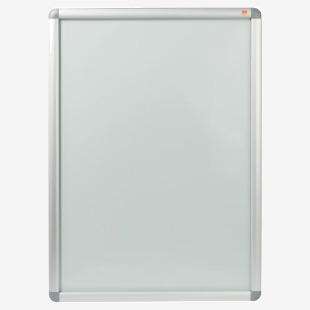 The photo shows a sleek metallic silver ACCO Brands picture frame and album with a Nobo A1 snap frame poster holder, perfect for displaying signage or as a wall notice board. The frame is made of durable aluminum and offers a professional, modern look.