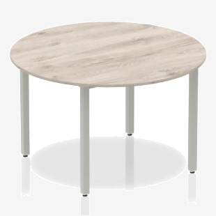 Impulse 1200mm Round Table Grey Oak Top Silver Box Frame Leg I003258