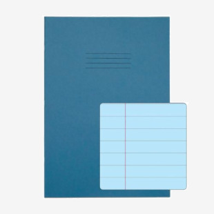 RHINO A4 Tinted Exercise Book 48 Pages 24 Leaf Light Blue with Blue Paper 12mm Lined with Margin EX681111B-8