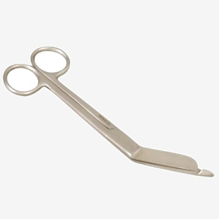The photograph captures a pair of Beeswift first aid scissors, specifically their Click Medical Lister bandage scissors, measuring 14cm in length. The sharp blades and sturdy handles are clearly visible, ready to assist in any medical emergency.