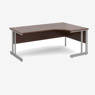 Momento right hand ergonomic desk 1800mm - silver cantilever frame, walnut top MOM18ERW