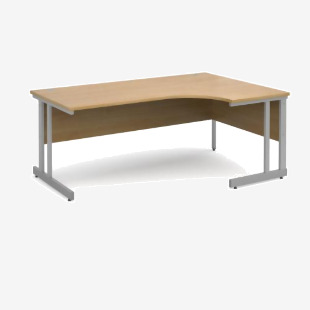Momento right hand ergonomic desk 1800mm - silver cantilever frame, oak top MOM18ERO