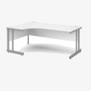 Momento left hand ergonomic desk 1800mm - silver cantilever frame, white top MOM18ELWH