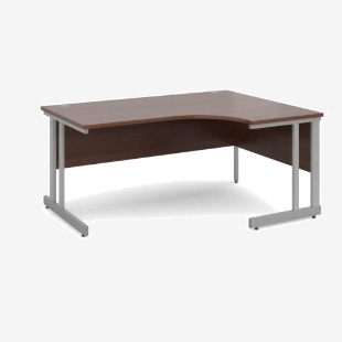 Momento right hand ergonomic desk 1600mm - silver cantilever frame, walnut top MOM16ERW