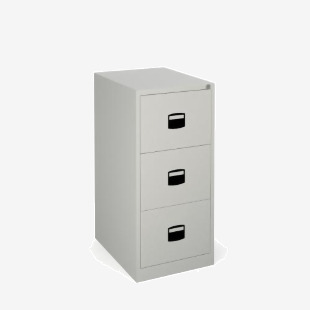 This photograph features a Bisley Steel Filing Cabinet, standing at 1016mm high and made of durable steel. It has three drawers and comes in a sleek goose grey color. Perfect for organizing and storing important documents in any office space.