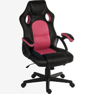 Kyoto Gaming chair in Pink PU & PVC covered contrasting materials with fixed padded arms, racing style backrest design 6996