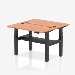 Air Back-to-Back 1200 x 600mm Height Adjustable 2 Person Office Bench Desk Beech Top with Cable Ports Black Frame HA01530