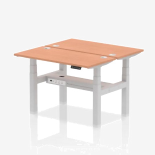 Air Back-to-Back 1200 x 600mm Height Adjustable 2 Person Office Bench Desk Beech Top with Cable Ports Silver Frame HA01532