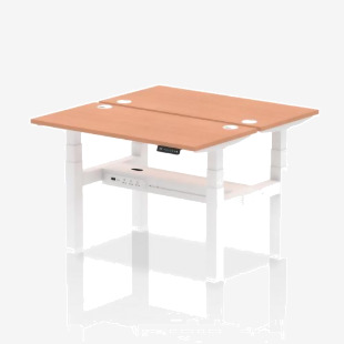 Air Back-to-Back 1200 x 600mm Height Adjustable 2 Person Office Bench Desk Beech Top with Cable Ports White Frame HA01534