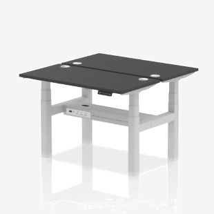 Air Back-to-Back 1200 x 600mm Height Adjustable 2 Person Office Bench Desk Black Top with Cable Ports Silver Frame HA02828