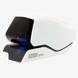 The photo captures a sleek and modern Rapid Supreme Electric Stapler in white. Its compact design and powerful electric mechanism make stapling effortless. The 5025e model is perfect for any workspace, providing quick and efficient stapling for up to 25 sheets at a time.