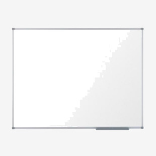 An image of a Nobo Magnetic Whiteboard - Classic Enamel Eco Whiteboard measuring 600x450mm. It has a sleek metal frame and a smooth writing surface, perfect for any home or office space. The magnetic feature allows for easy display of notes or documents.
