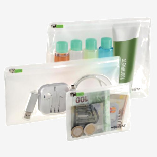 Leitz Complete Traveller Zip Pouch Set, Small, Medium and Large, Clear (Pack 3) 40100000