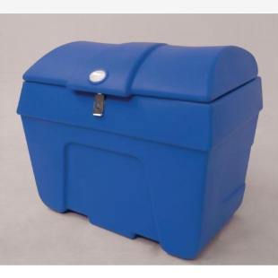 The photo shows several blue Slingsby outdoor plastic storage bins with a capacity of 200L each. They are lockable and designed to securely store various items for outdoor use. The bins have a sleek and durable design, perfect for any outdoor setting.