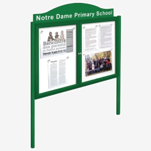 The image shows a sturdy, freestanding outdoor noticeboard from Slingsby. The board features a decorative dome header and has a total of 392209 noticeboard spaces. It is perfect for displaying important information in a stylish and efficient manner.