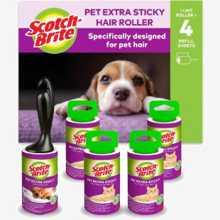 Scotch-Brite Pet Extra Sticky* Hair Roller 48 sheets + 4 Scotch-Brite Pet Extra Sticky* Hair Roller Refill 48 sheets, 5Pack - EU1 7100241459