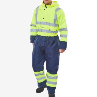 Beeswift Two Tone Hiviz Thermal Waterproof Coverall Saturn Yellow Navy 3XL BD900SYNXXXL