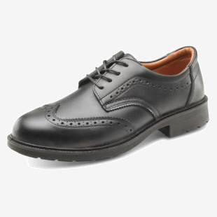 The Beeswift Smart Shoes Beeswift Brogue Shoe S1 Black 11 CF11511 features a classic brogue design with a sleek black finish and a smart, refined look. The shoes are made with high-quality materials and are sturdy and comfortable. The Beeswift logo is subtly displayed on the side.