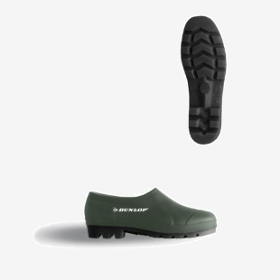 The photo captures a pair of Dunlop green Wellie shoes, featuring a sleek design and durable construction. The iconic Dunlop logo is prominently displayed, while the textured sole provides great traction for any outdoor activity. Perfect for rainy days and muddy trails.