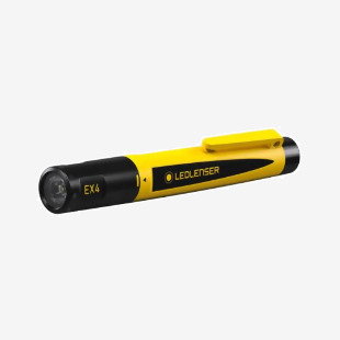 This photo features an LED torch from Ledlenser, called the Ex4 Atex. With a sleek design and bright 50 lumens of light, this powerful torch is sure to illuminate any dark space. The LED light ensures long-lasting and efficient use.