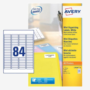 Avery L7656-25 46 x 11.1mm Mini Multipurpose Labels 25 Sheets - 84 Labels per Sheet 35323J