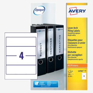 Avery L4761-25 192 x 61mm Filing Labels 25 Sheets - 4 Labels per Sheet 35315J